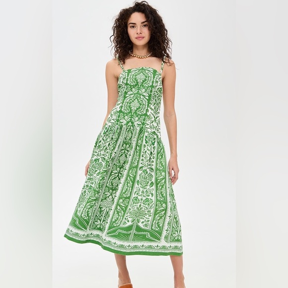FARM Rio Dresses & Skirts - Farm Rio NWT Green Floral Tapestry Linen Midi Dress Size XL